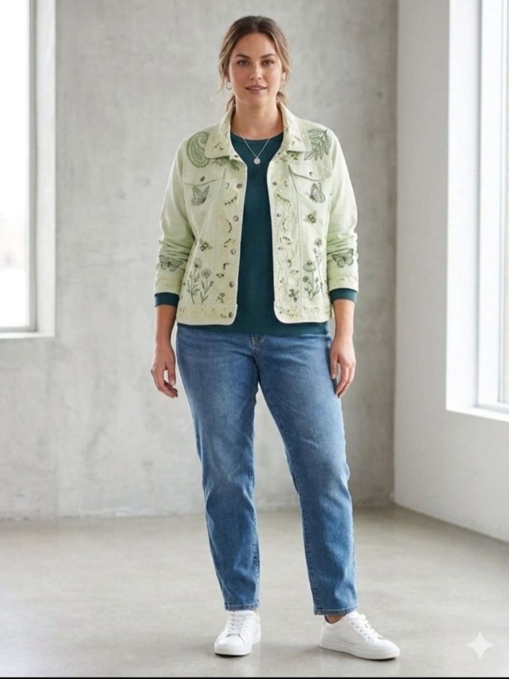 Great Cavalier Light Green Botanical Embroidered Jacket. Size L